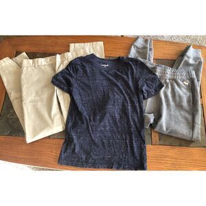 Lot of 3 Boys Khakis Abercrombie Sweatpants Navy Blue Shirt size 12-14